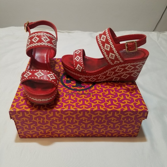 Tory Burch, Red Reena Wedge - Picture 2 of 5